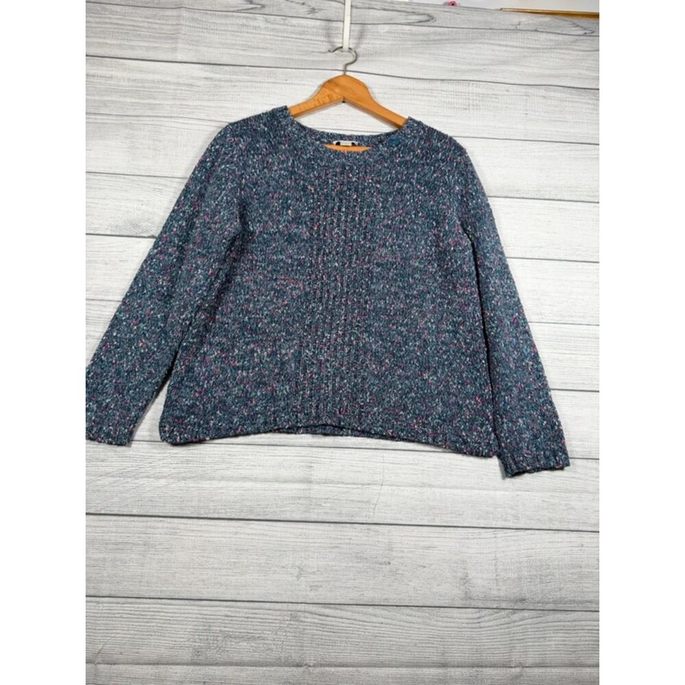 Christopher & Banks Women’s Large Blue Pink Confetti Knit Button Sweater 4194